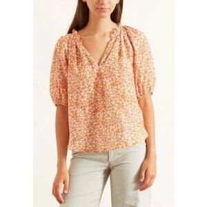 Xirena Joules Short Sleeve Floral Blouse in Marigold Orange size XS